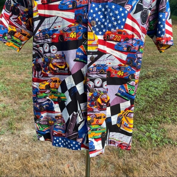 MAX BOXXER SHIRT HAWAIIAN CASUAL BUTTON DOWN RACE CARS AMERICANA SIZE L - Picture 4 of 10
